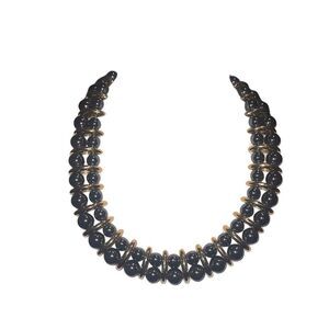 Vintage Quality Mint Monet Double Strand Beaded Gold & Black Choker Necklace